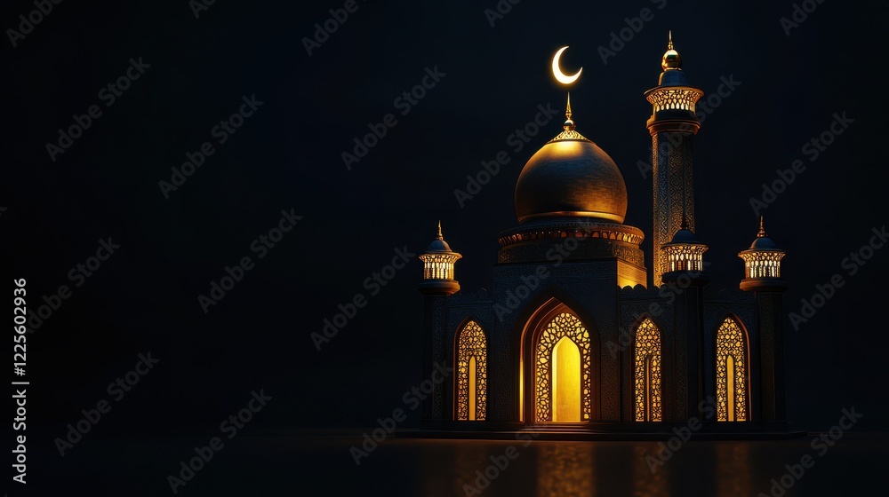 Obraz premium Illuminated Mosque at Night Ramadan Eid Mubarak Design