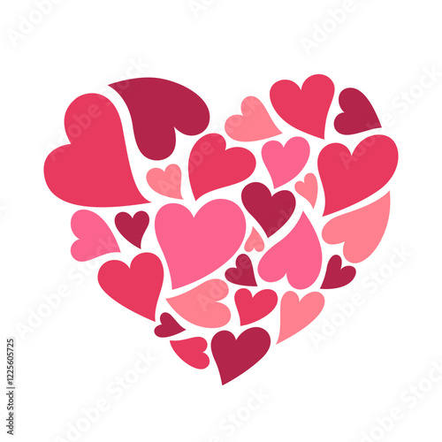 Heart silhouette of many little hearts shapes, abstract love illustration