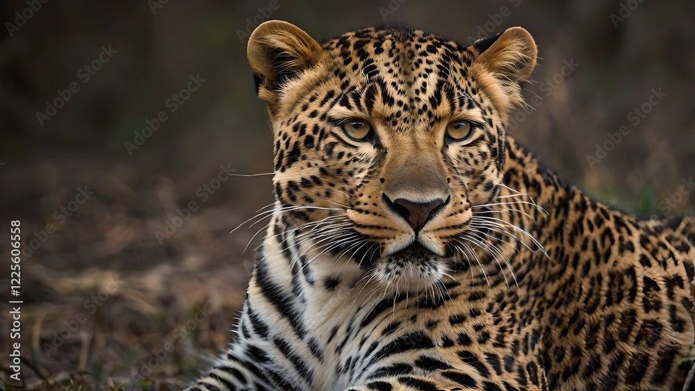 Majestic Leopard Resting in Forest Undergrowth Majestic Leopard Resting in Forest Undergrowth