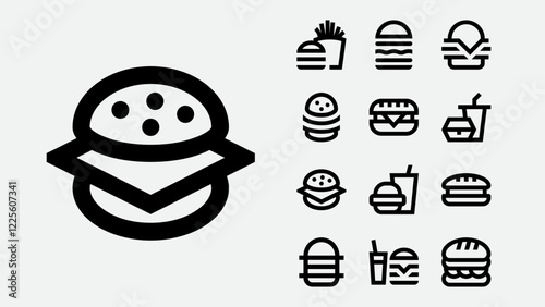 Minimalist Burger Street Food Line Icons