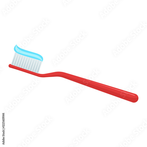Red toothbrush bristles with blue toothpaste perfect for dental hygiene promotions, oral care advertisements, and product packaging designs.