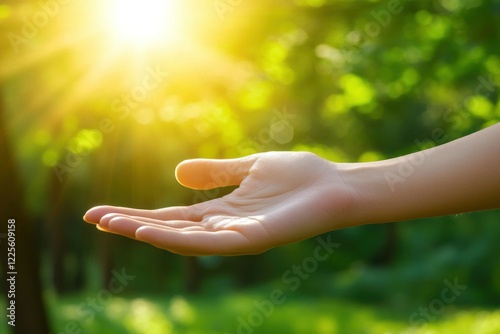 Gentle Hand Reaching Towards a Tranquil Scene