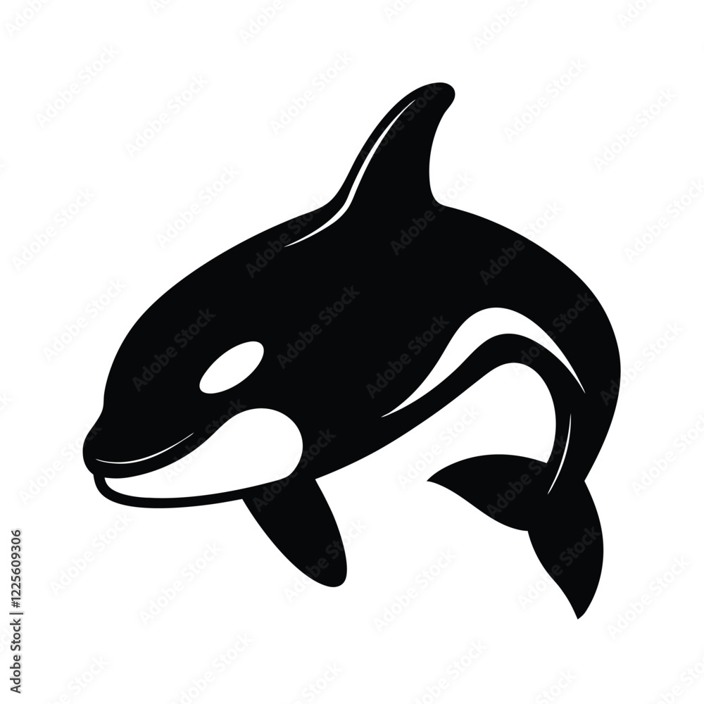 Naklejka premium Orca Head Silhouette Vector Art and Black Color Orca Design Illustration