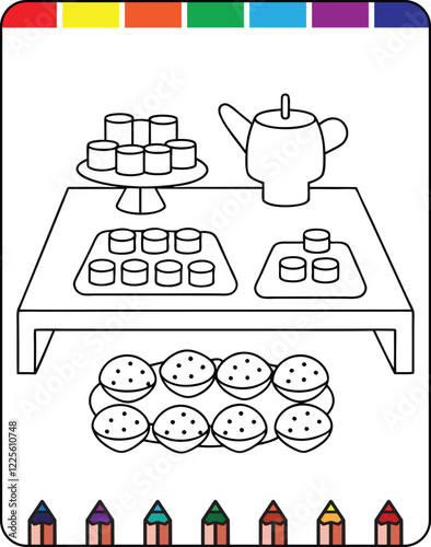 Tea Party Fun Kids Coloring Pages to Print, Adorable Tea Party Scenes Coloring Pages for Kids, Magical Tea Party Coloring Pages for Little Ones