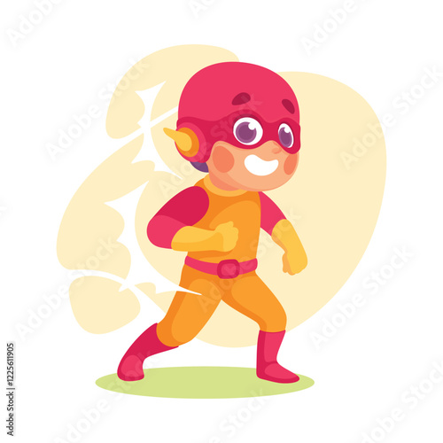 Happy Boy Superhero Wearing Colorful Costume Vector Illustration