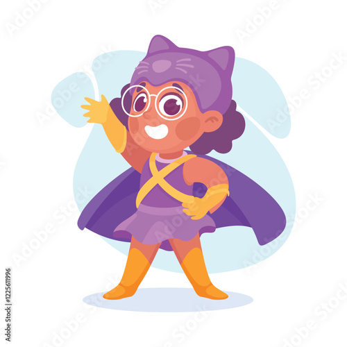 Happy Girl Superhero Wearing Colorful Costume Vector Illustration