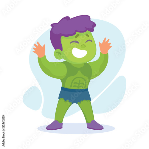 Happy Boy Superhero Wearing Colorful Costume Vector Illustration