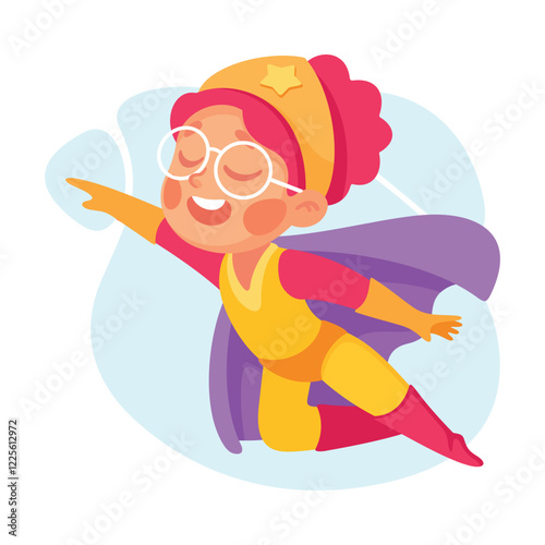 Happy Girl Superhero Wearing Colorful Costume Vector Illustration