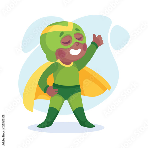 Happy Boy Superhero Wearing Colorful Costume Vector Illustration