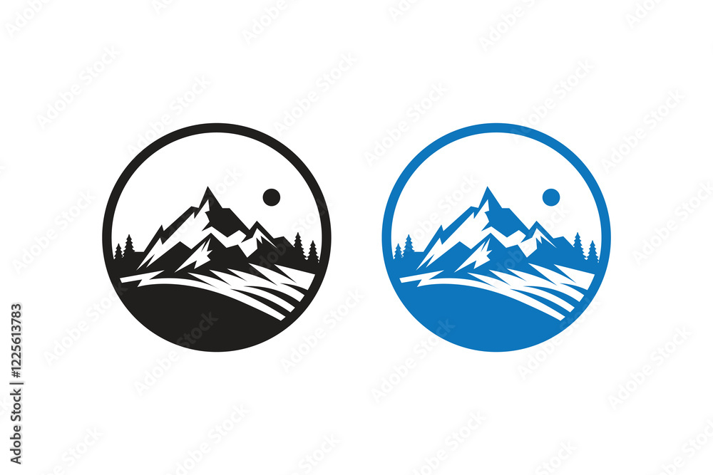 Obraz premium Mountain art silhouettes with white background vector illustration with color version logo icon
