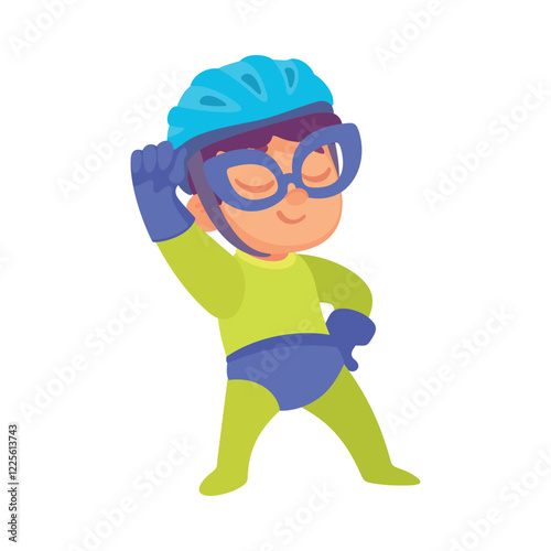Happy Boy Superhero Wearing Colorful Costume Vector Illustration