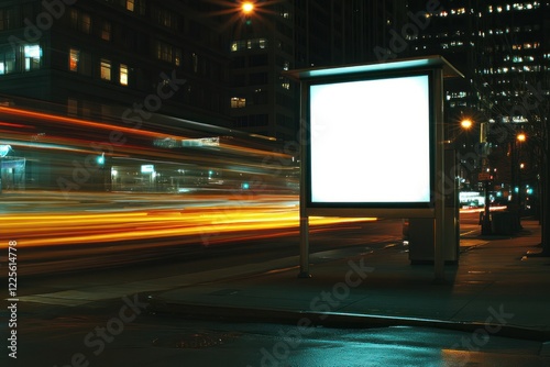 Empty Billboard at Urban Bus Stop at Night