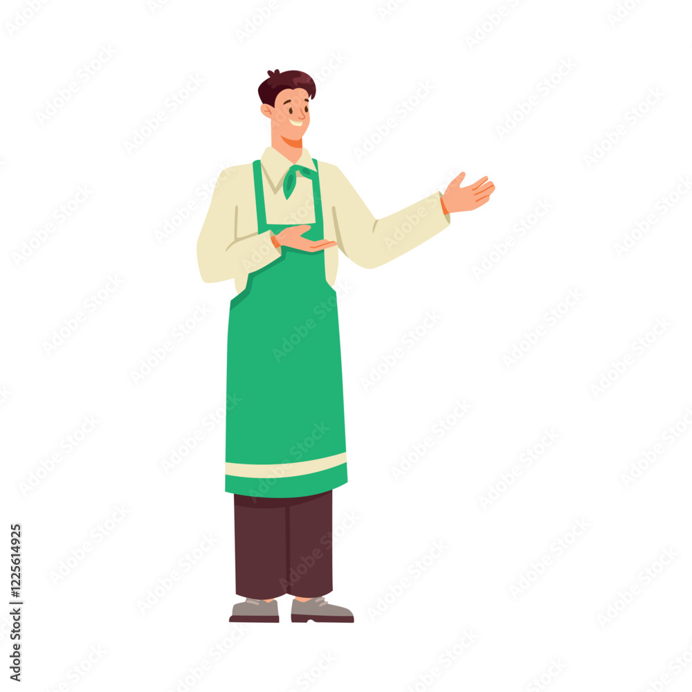 Man Supermarket Employee and Worker in Apron Standing Vector Illustration Man Supermarket Employee and Worker in Apron Standing Vector Illustration