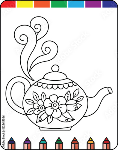 Tea Party Fun Kids Coloring Pages to Print, Adorable Tea Party Scenes Coloring Pages for Kids, Magical Tea Party Coloring Pages for Little Ones