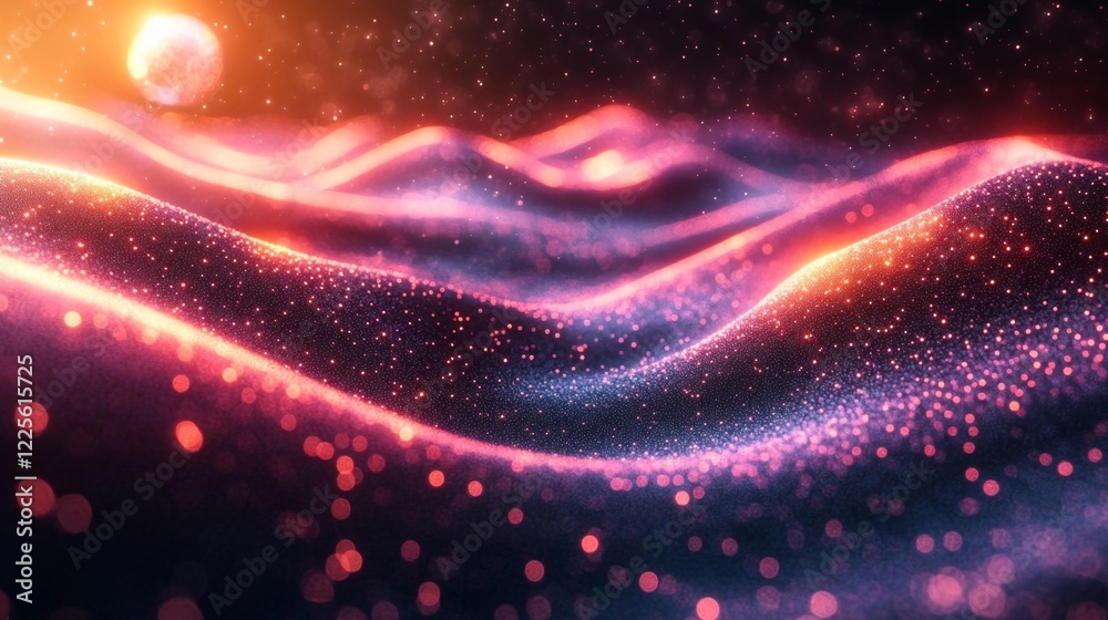 Neon waves of energy with cosmic light elements. Generative AI Neon waves of energy with cosmic light elements. Generative AI