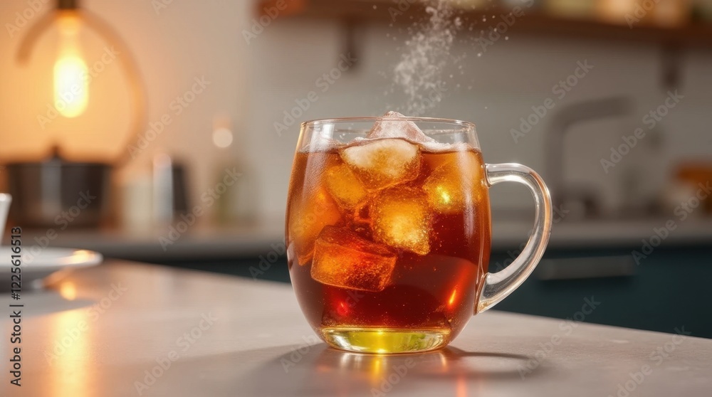 Cold Soda with Ice Cubes in a Colorful Glass Cold Soda with Ice Cubes in a Colorful Glass
