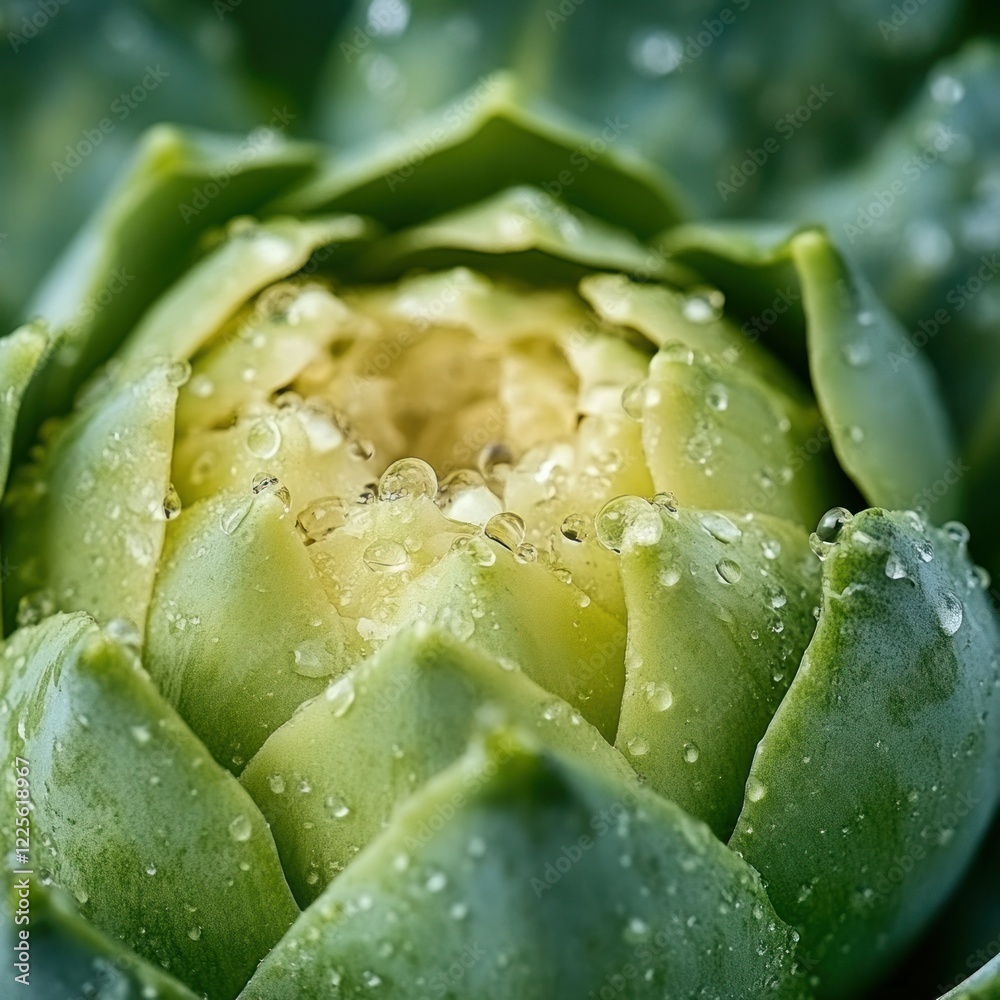 Fresh Green Plant Close-Up with Water Droplets Fresh Green Plant Close-Up with Water Droplets