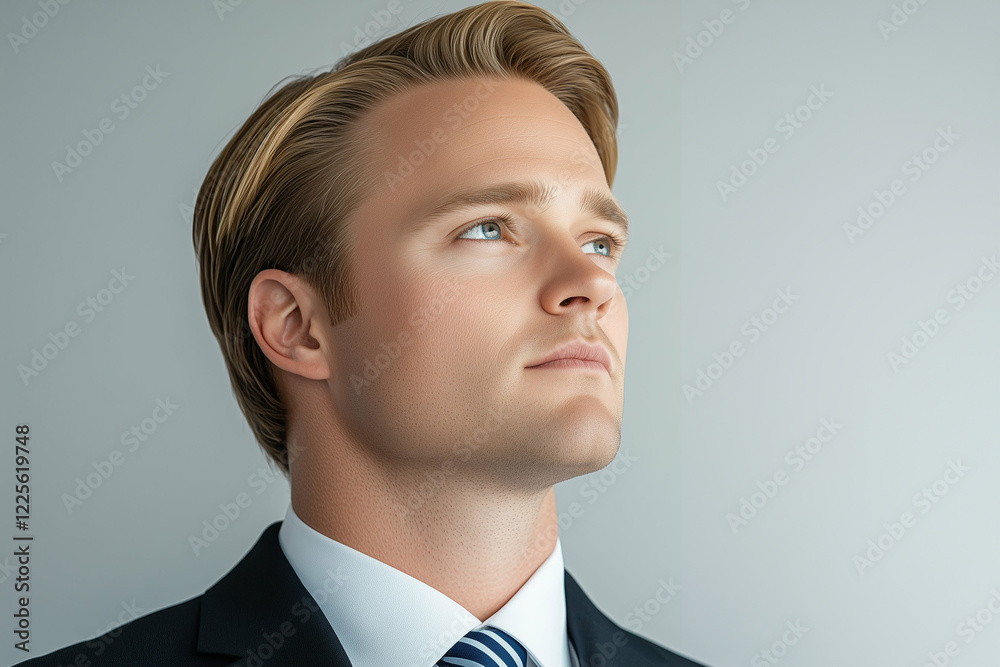 Businessman looking up with confidence in professional suit Businessman looking up with confidence in professional suit