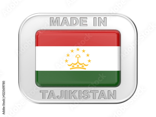 Free Download Made in Tajikistan, silver badge with the national flag of Tajikistan - GFXLoad