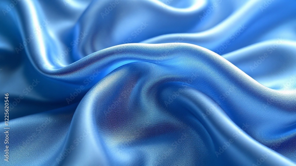 Shimmering blue silk fabric with graceful curves, reflecting light beautifully.