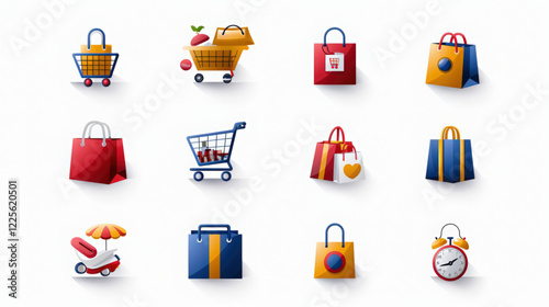 Flat vector shopping icons set for business, web, and internet design, unique vector icon set emoji
