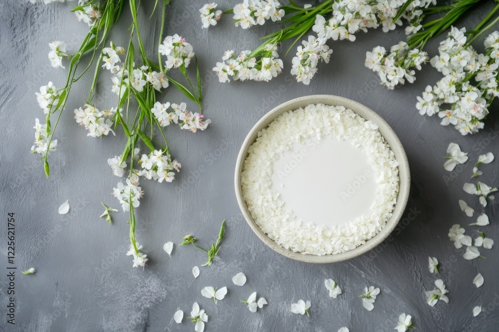 Minimalist Flat Lay of Dairy and Flowers
