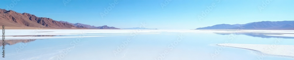 White salt flats with reflections of blue sky, Salty Terrain, Utah Landscape White salt flats with reflections of blue sky, Salty Terrain, Utah Landscape