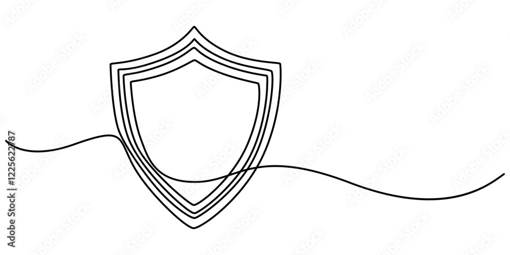 Shield of one continuous line drawn. Security shield drawn in one line. Safety and protection concept. Vector illustration, Shield, Protection, Security Continuous Line Icon, The security shield pro. Shield of one continuous line drawn. Security shield drawn in one line. Safety and protection concept. Vector illustration, Shield, Protection, Security Continuous Line Icon, The security shield pro.