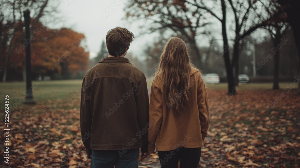 Couple holding hands, walking in autumn park. Couple holding hands, walking in autumn park.