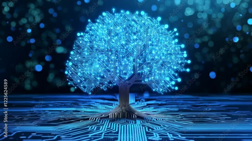 Digital Tree with Circuit Board Design on Technology Background