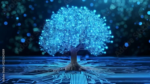 Digital Tree with Circuit Board Design on Technology Background
