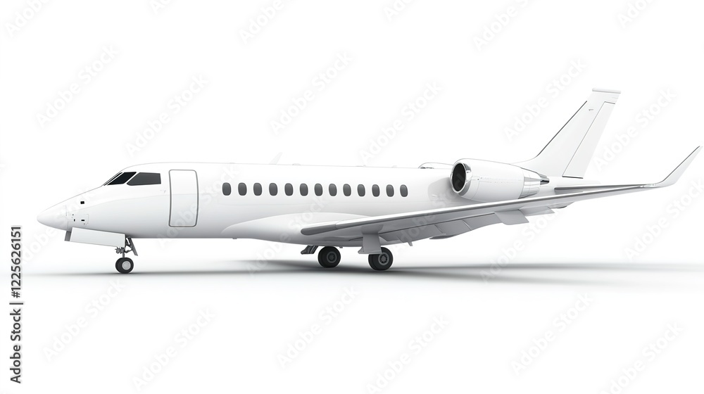 Fototapeta premium 3D render of a white airplane in side view, isolated on a white background