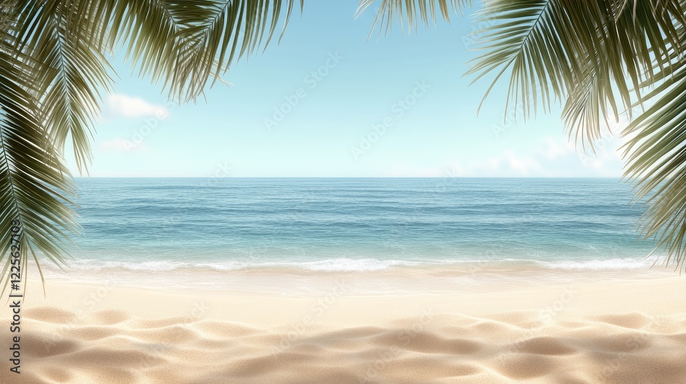 Experience the tranquility of a sunny tropical beach with golden sands, clear blue waters, and swaying palm trees inviting relaxation Experience the tranquility of a sunny tropical beach with golden sands, clear blue waters, and swaying palm trees inviting relaxation