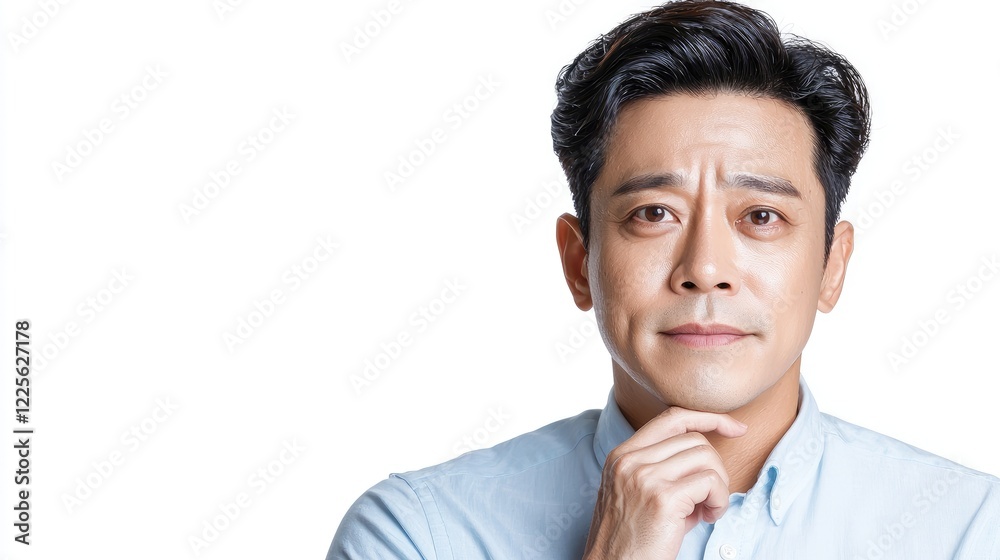 Pensive man, portrait, studio, white background, thinking. Use website, profile Pensive man, portrait, studio, white background, thinking. Use website, profile