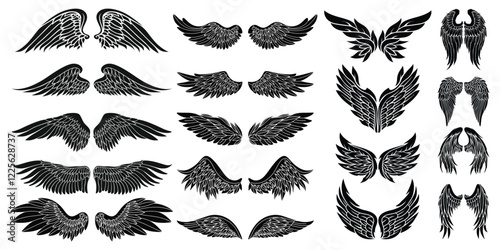 Set of black wings icons. Wings badges. Collection wings badges. Vector illustration.