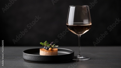 Gourmet food arrangement on a plate featuring a small portion of culinary dish