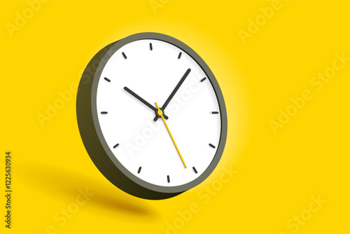 Clock icon in 3d flat style. Time on yellow background. Business watch. Vector design element for you project