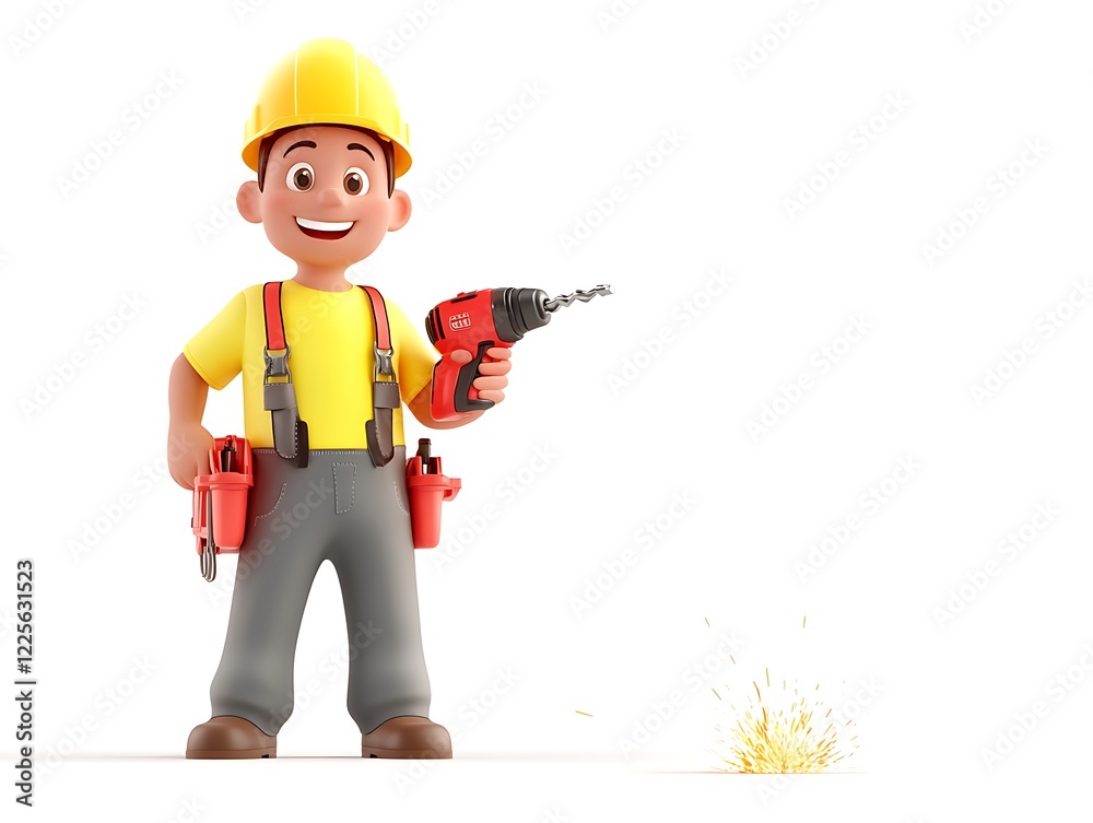 cartoon construction worker holding drill cartoon construction worker holding drill