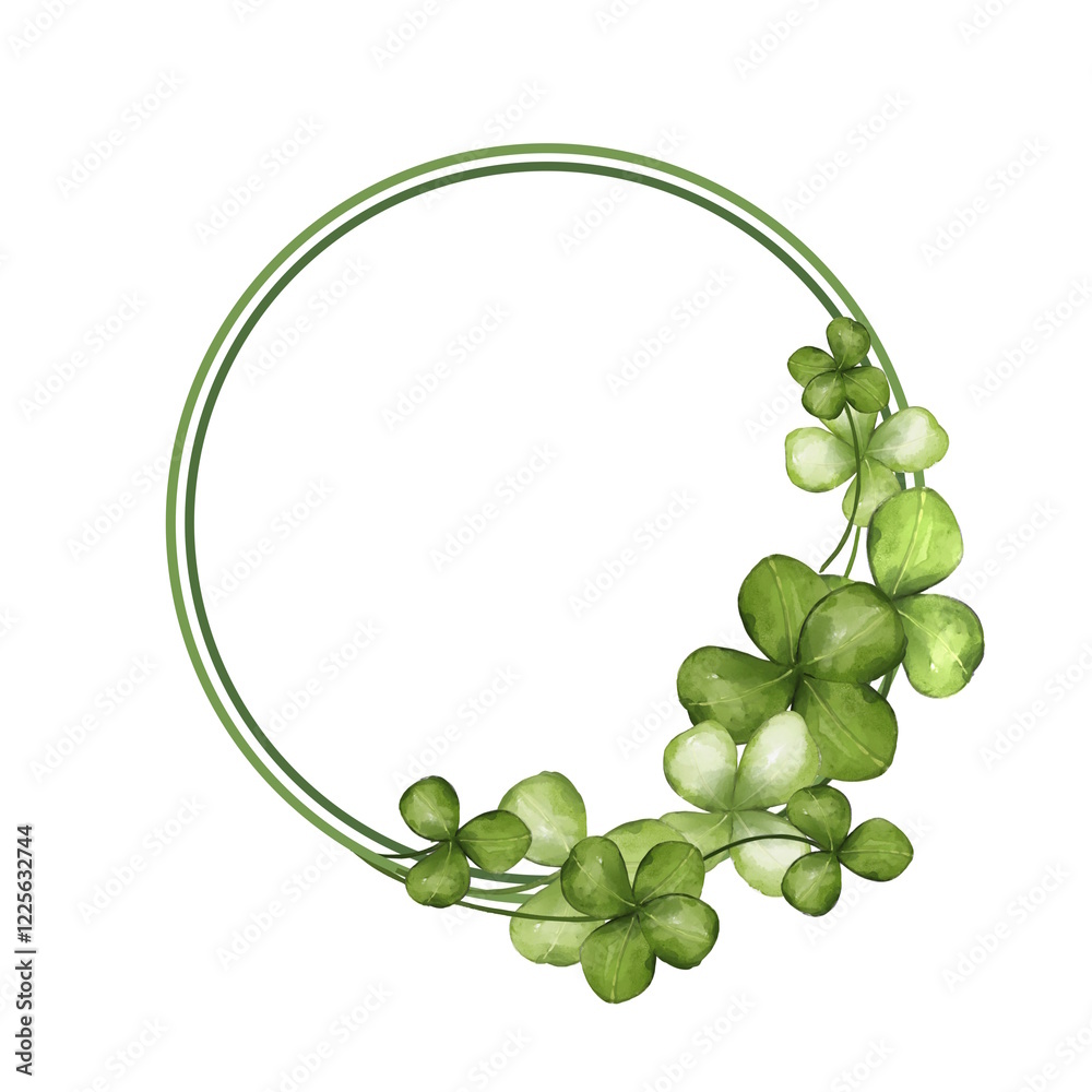 Green clover round frame. St. Patrick's Day. Shamrock. Isolated watercolor illustration Green clover round frame. St. Patrick's Day. Shamrock. Isolated watercolor illustration