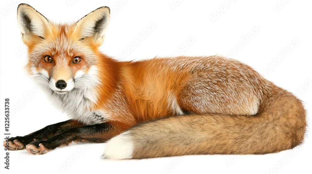 Fototapeta premium Beautiful Red Fox Laying Down in Relaxed Position with Soft Fur