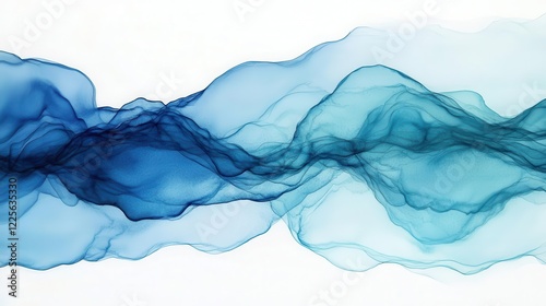 abstract fluid art in deep oceanic blues and teals, flowing watercolor textures creating dynamic river-like patterns