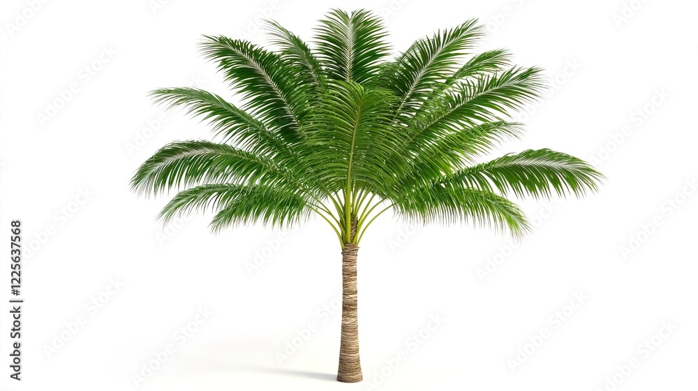 Obraz premium Lush Green Palm Tree with Vibrant Leaves Against Plain Background