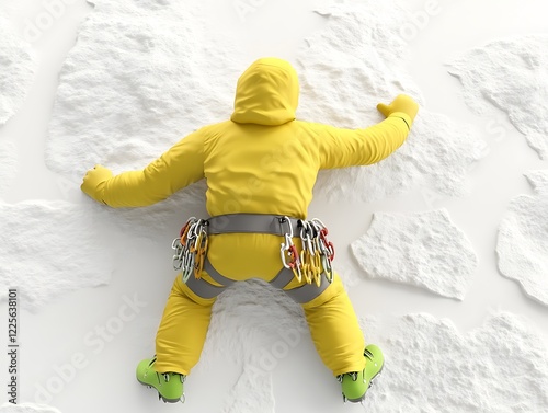 man climbing rock wall with safety gear photo