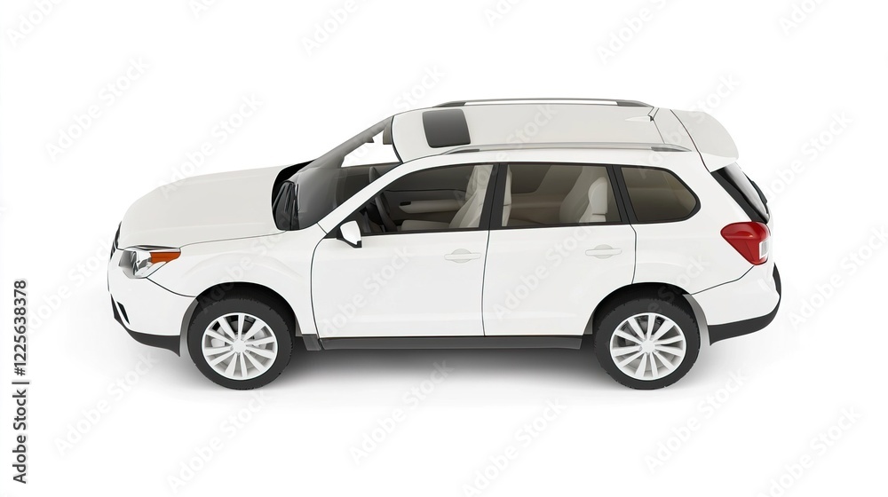 Side View of a Modern White SUV with Clear Background and Details Side View of a Modern White SUV with Clear Background and Details