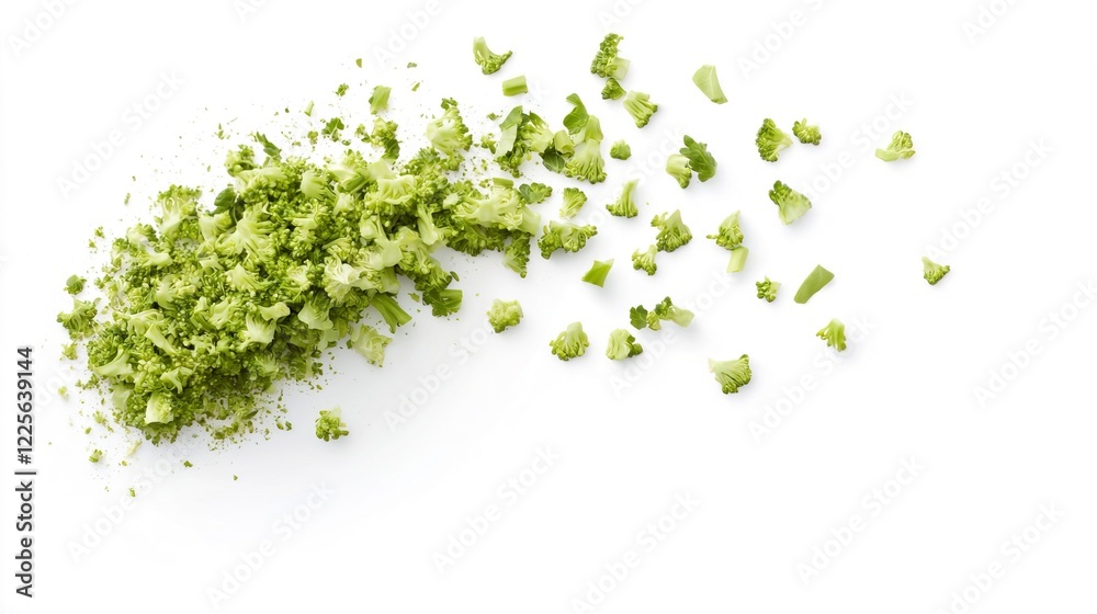Fresh Broccoli Florets on White Background with Organic Texture Fresh Broccoli Florets on White Background with Organic Texture