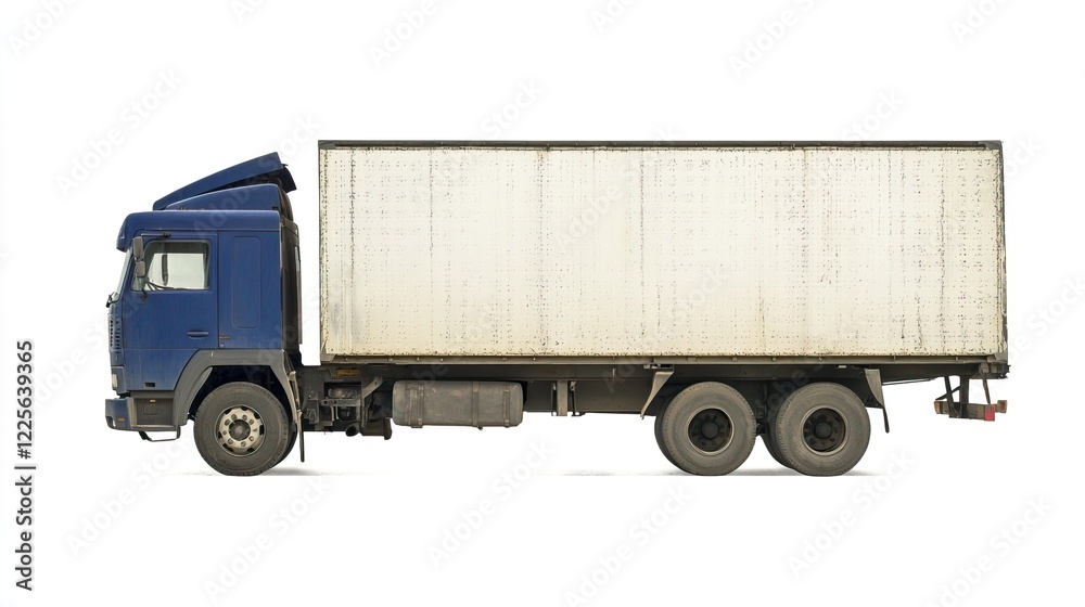 Blue Truck with Blank Cargo Box on White Background Blue Truck with Blank Cargo Box on White Background