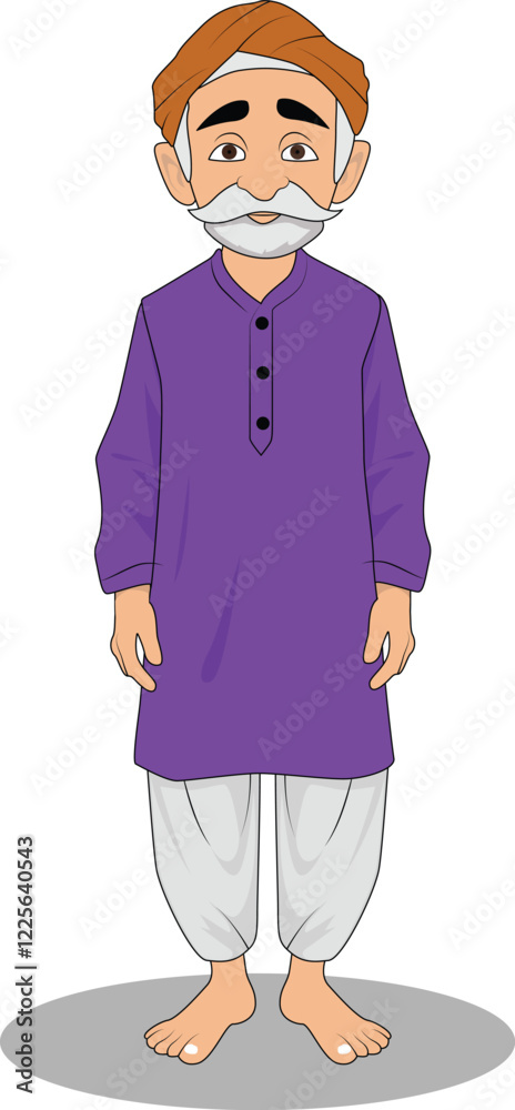 Fototapeta premium A indian old man cartoon character front pose design who wearing pagri