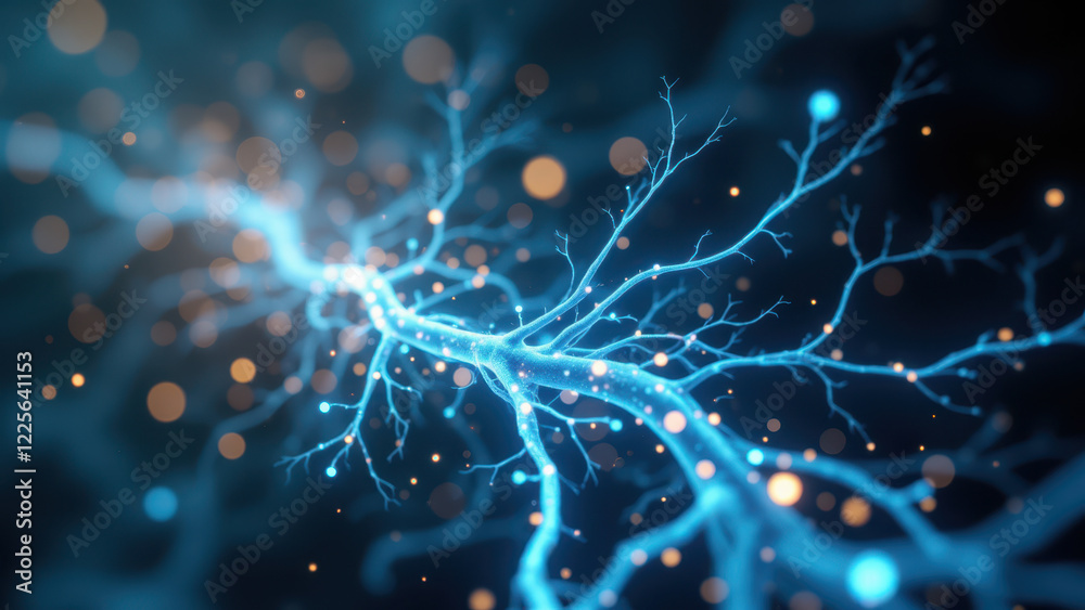 Naklejka premium A detailed image of a VNS (Vagus Nerve Stimulation) device with electrical impulses traveling through the nerve fibers.