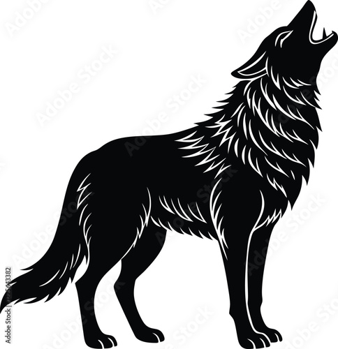 Wolf howling silhouette vector illustration