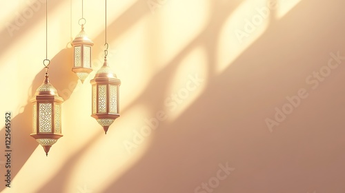 Elegant Golden Lanterns Hanging Against A Soft Beige Wall